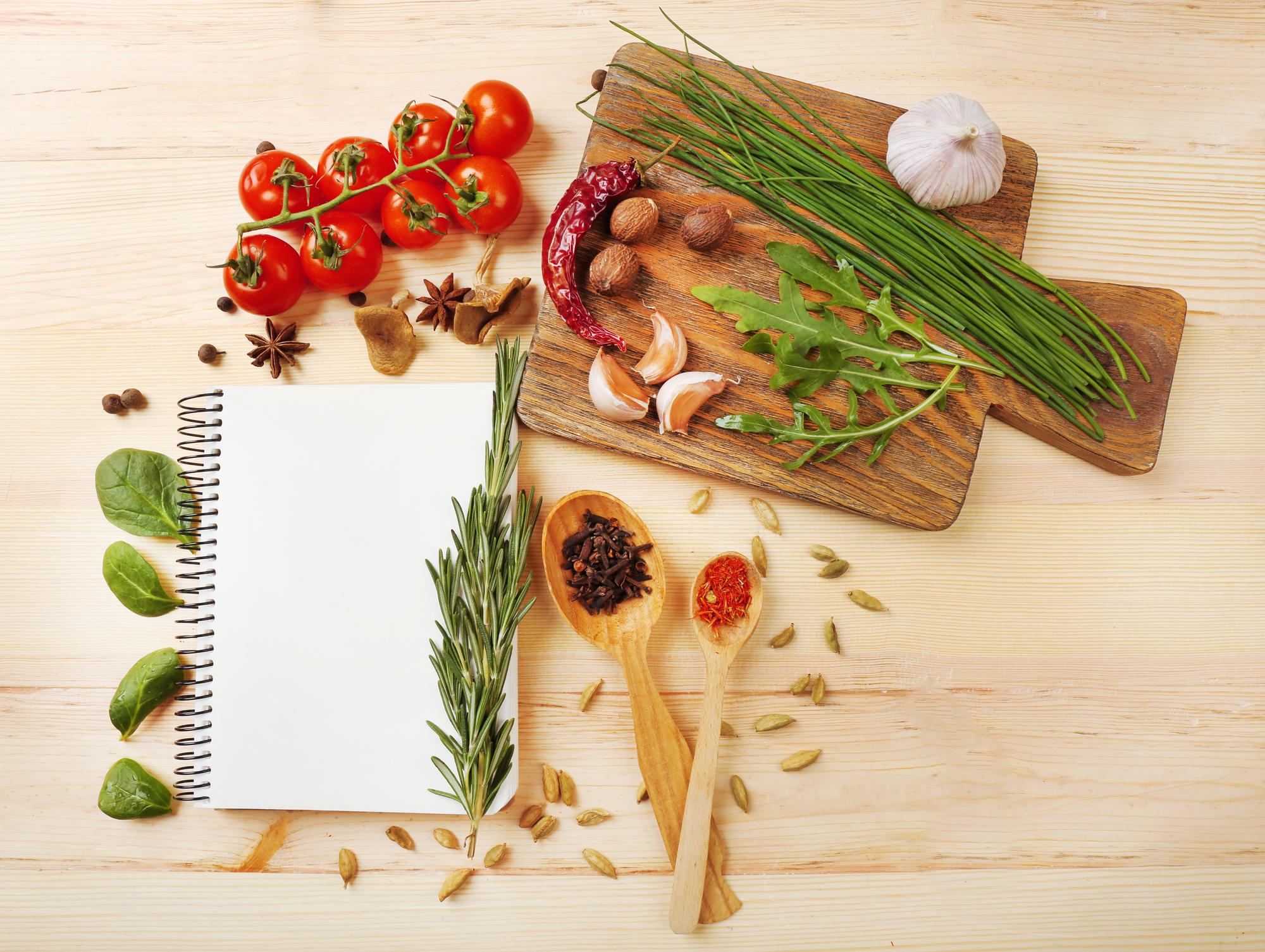 Workshop table with regional ingredients and notes
